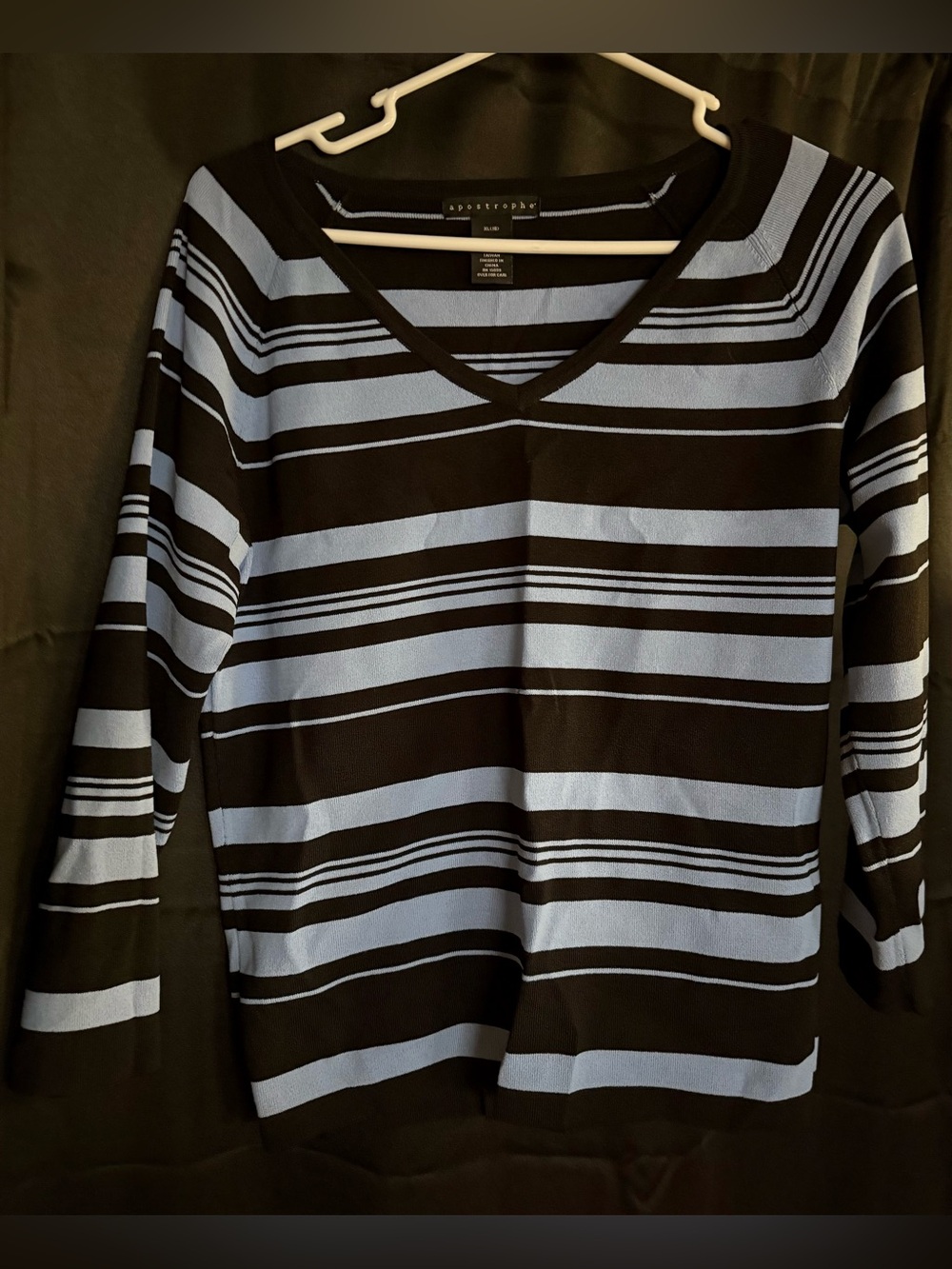 Apostrophe Black and Light Blue Striped V-Neck Sweater